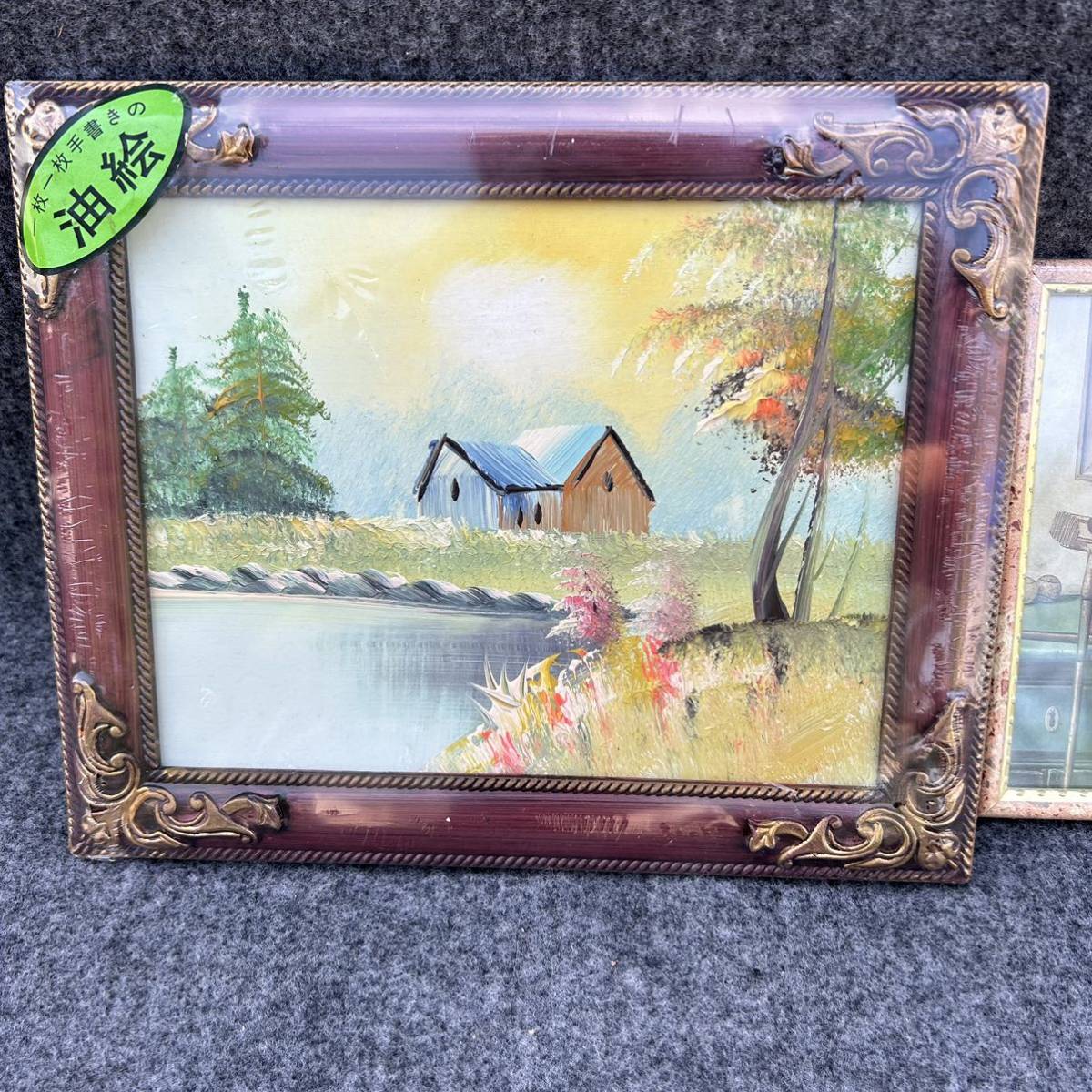 手書き油絵油彩画風景画二枚セットアンティークインテリア| JChere雅虎