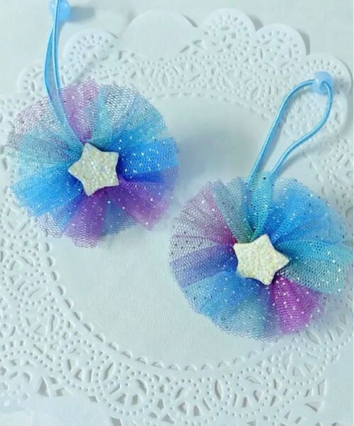 キッズ ヘアゴム リボン 2個セット プリンセス チュールリボン ゆめかわ キッズヘアアクセ ヘアアクセサリー