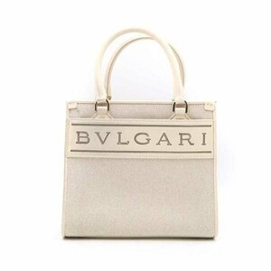 BVLGARI BVLGARY 21AW Logo парусина кожа 2WAY плечо большая сумка маленький слоновая кость IT6SU2EQKRE5