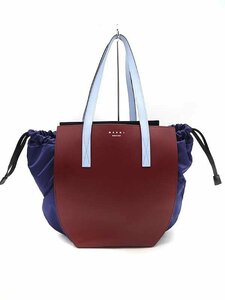 MARNI Marni 19AW GUSSET leather nylon combination tote bag bordeaux blue 