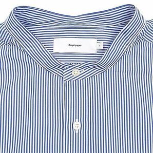 Graphpaper グラフペーパー 23SS High Count Broad Stripe Band Collar Shirt バンドカラーストライプシャツ ブルー Fの画像3