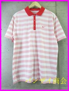 【送料300円可】019m16◆良品です◆吸汗速乾◆NIKE GOLFナイキゴルフボーダー柄 半袖ドライポロシャツ L/ジャケット/ゴルフシャツ/メンズ