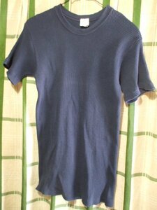 値引き　サーマルTシャツ　半袖　丸首　綿100%　紺　サイズL　未使用　水洗い＠リブワッフル