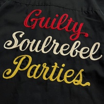 日本製 WACKO MARIA ワコマリア SOUL REBEL GUILTY PARTIES ポリ コットン 半袖 ワーク シャツ チェーン 刺繍 ロゴ プリント M ブラック_画像2