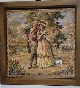 Art hand Auction フランス 貴族のカップル クラシック 織り布画 ヴィンテージ80年代, 美術品, 絵画, その他
