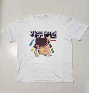 韓国ハングル文字 可愛いアニメ レートン素材 オーバーサイズ Tシャツ 男女兼用　