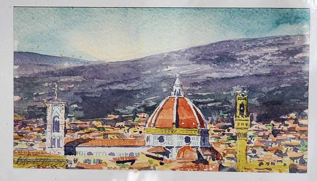 Landschaft mit der Kirche von Florenz, Italien Aquarellmalerei, Malerei, Aquarell, Natur, Landschaftsmalerei