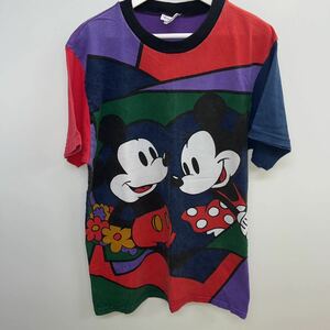 希少デザイン　80.90s USA製　ヴィンテージ　Disneyミッキー、ミニープリントTシャツ　サイズ不明（XL〜）