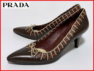 即決 PRADA プラダ 35≒22cm パンプス 茶 ブラウン レディース jtu