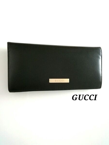 GUCCI グッチ レザー ロゴプレート 長財布