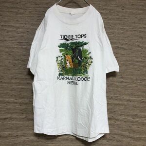 ビンテージ 半袖Tシャツ　アニマル　ゾウ　トラ　シングルステッチ　ジャングル59 古着　入手困難　激レア　希少 人気 ボタニカル　リーフ