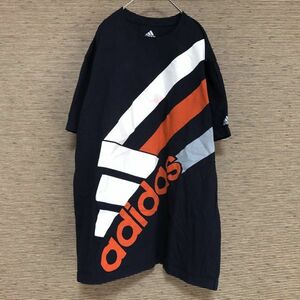 アディダス　半袖Tシャツ　パフォーマンスロゴ　デカロゴ　紺色　デカプリント66 古着　入手困難　激レア　希少 ビッグロゴ　袖ロゴ