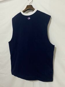 90s 00s ヴィンテージ Champion チャンピオン リバーシブル ダブルフェイス スリーブレス シャツ ネイビー ホワイト L