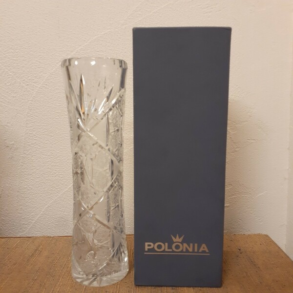 POLONIA クリスタル 花瓶 ポーランド製 約28cm×8cm 