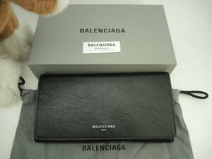  Balenciaga long wallet Esse n car ru leather black flap long wallet beautiful goods @ 1