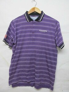 CHAPS ゴルフ チャップス ゴルフウエア ボーダー柄 ハーフジップ ポロシャツ 半袖 M 紫 b17781