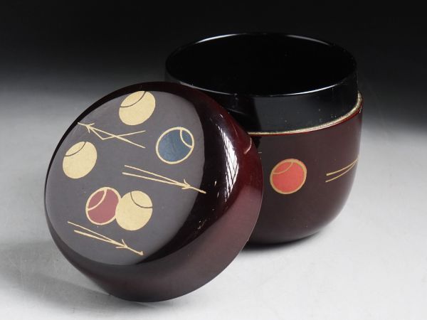 V814. 蒔絵師【竹内幸斎】 唐松蒔絵 中棗 共箱付属 / 茶道具漆器漆芸