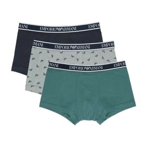 EMPORIO ARMANI エンポリオアルマーニ CORE LOGOBAND TRUNK コアロゴバンド 前閉じ ボクサーパンツ メンズ 3枚 54037178 グリーンセット S