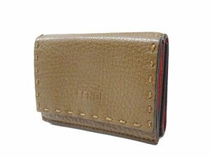 フェンディ FENDI セレリア 三つ折り ミニ 財布 レザー バイカラー コンパクト ブラウン マイクロ ステッチ