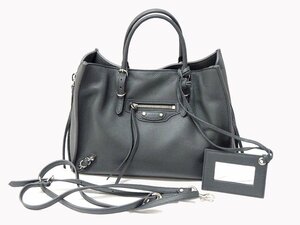 ギャラ/レシート/保存袋【美品】バレンシアガ BALENCIAGA ミニトートバッグ 2WAY ショルダーバッグ ペーパーA6 レザー グレー 370926