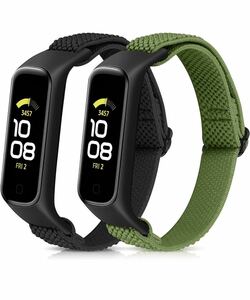 バンドソフトナイロン 調節可能　Samsung Galaxy Fit 2 通気性いいスポーツストラップ　2本黒緑