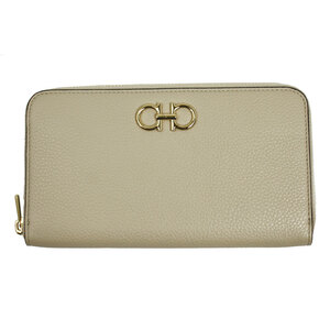 Ferragamo Wallet Ladies Ferragamo круглый крепежный кошелек Ganchini Leather Daino Beige System 22 0405 0758663