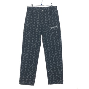 ▼▼ SUPPLIER サプライヤー メンズ Monogram Denim Pants 総柄 ペインターパンツ L ブラック やや傷や汚れあり