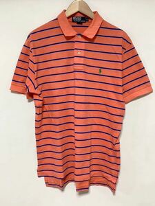 ほ1147 Polo Ralph Lauren ラルフローレン ボーダー柄 半袖ポロシャツ M オレンジ カスタムフィット