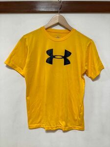 み1107 UNDER ARMOUR アンダーアーマー メッシュ半袖Tシャツ キッズ YLG イエロー ドライ ロゴプリント