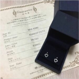 K18WG ダイヤモンド ピアス ハート 0.12ct