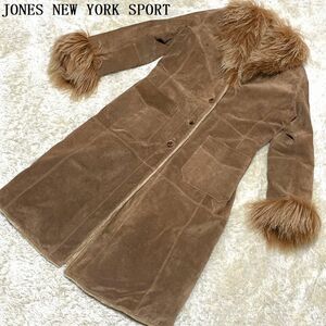 【JONES NEW YORK SPORT/ジョーンズニューヨークスポーツ】リアルファー リアル スエード レザー地ロングコート 茶L：レディース/アウター