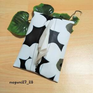 < pocket tissue case > Northern Europe large . flower modern white black! Monotone! laminate processing! hand made! go in . go in .