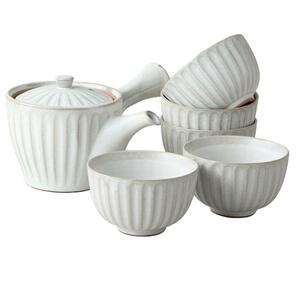 美濃焼！ ☆粉引削ぎ目急須茶器セット☆ Ｖ3150-3 新品 湯呑 煎茶 急須 ポット 日本茶 ほうじ茶 ギフト