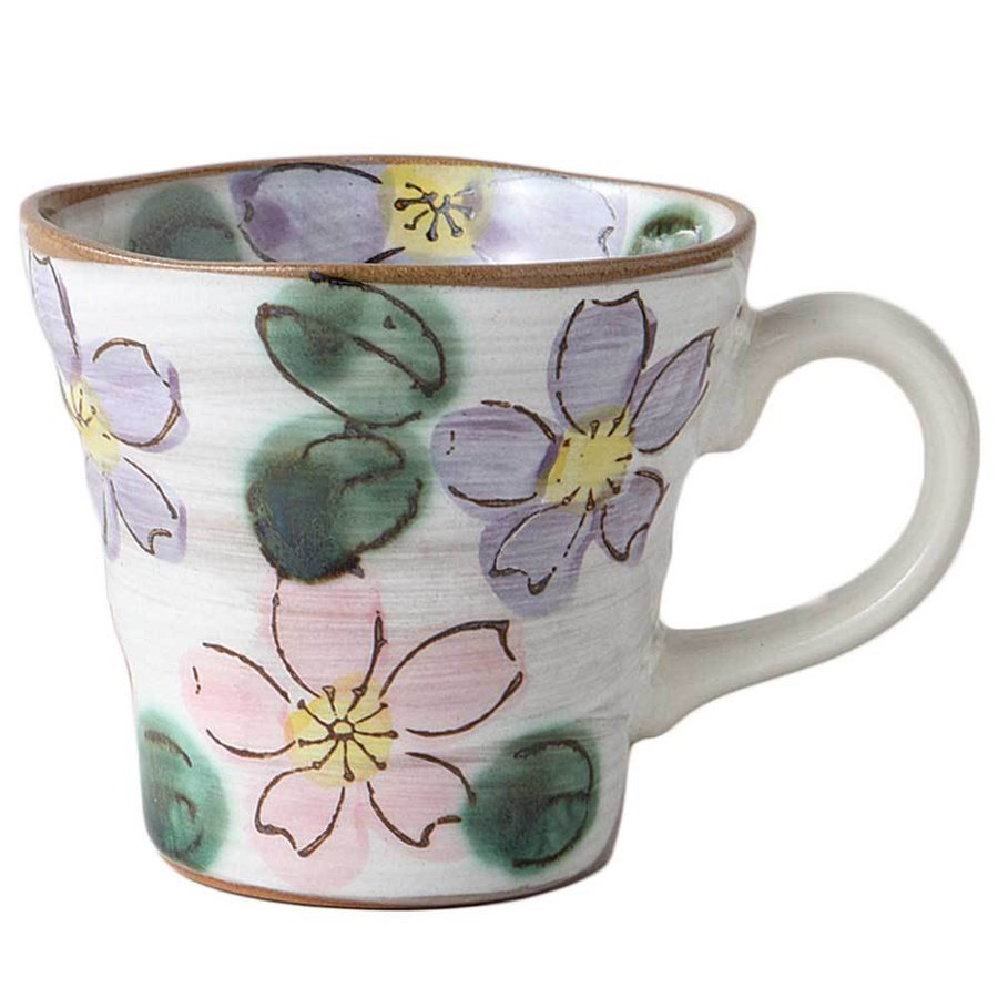 Mino Ware! ☆Hand-painted purple cherry blossom mug☆ V3039-3 New Coffee Tea Milk Latte Espresso Gift, tea utensils, Mug, Made of ceramic