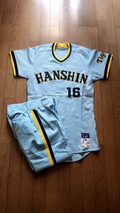  Hanshin Tigers 16 hill rice field . cloth player 1983 year actual use visitor uniform top and bottom 