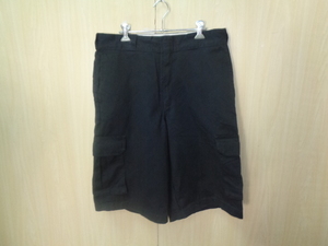 b381◆Dickies カーゴハーフパンツ◆ディッキーズ size:w34 ブラック ポリコットン メンズ ショーツ カットオフ 半ズボン 古着 USED 5G