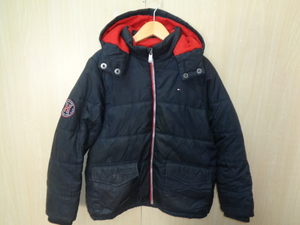 b1205◆TOMMY HILFIGER フーデッド 中綿ジャケット◆トミーヒルフィガー L(14/16) 子供 YOUTH 黒色系 ポリ素材 裏フリース 着脱式フード5G