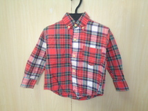 b386◆90's~ HOOK SPORT フランネルチェック BDシャツ◆size:S(4) レッド系 コットン100％ キッズ 子供服 トップス 長袖シャツ US古着 G_画像1