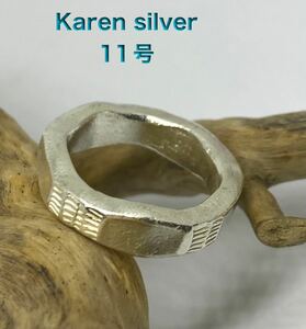 Art hand Auction 228A a I005 Sterling Silver 925 Karen Tribe Hammered Pattern Handmade High Purity Size 1105, ring, Silver, Under size 13