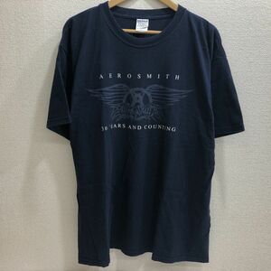 Aerosmith エアロスミス Tシャツ 30years and counting ロゴマーク ネイビー XL メンズ 半袖 ロック バンド 古着 GILDAN [Q6524]