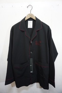 美品 21SS SHAREEF シャリーフ PAJAMAS SHIRTS パジャマ シャツ 長袖 ドライタッチ 刺繍 パイピング オーバーサイズ 2黒728N▲