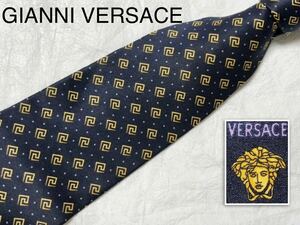 # прекрасный товар #GIANNI VERSACE Gianni Versace галстук Греция . документ общий рисунок mete.-sa шелк 100% сделано в Японии темно-синий × Gold 