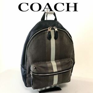 COACH コーチ　ヘリテージストライプ　キャンバス×レザー　リュックサック　バックパック　F73158 グレー