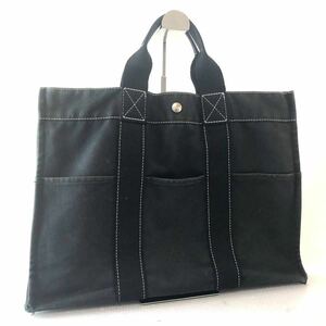 HERMES エルメス　ドーヴィル　MM トートバッグ　キャンバス　ブラック　シルバー金具　タグあり　フランス製