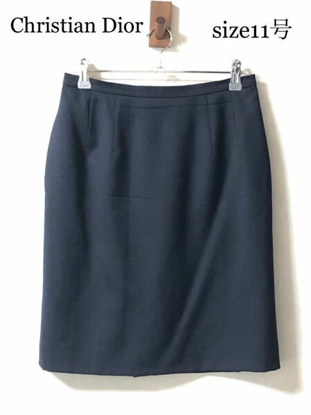 Christian Dior クリスチャンディオール　ひざ丈スカート　ウール　size11 Mサイズ相当　ネイビー　カネボウ製