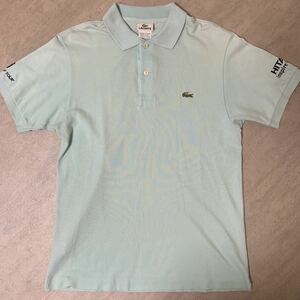 【フランス製 デザイン HITACHIロゴ】80s 90s LACOSTE 半袖 鹿の子 ポロシャツ サックスブルー サイズ3 SM相当 日立 GOLF ゴルフ FRANC