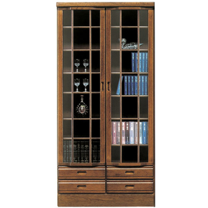 Art hand Auction Bookshelf with glass door, Width 90cm, Finished product, Living room storage, Wooden, Japanese-style modern, high type ●Brown, handmade works, furniture, Chair, shelf, bookshelf, shelf