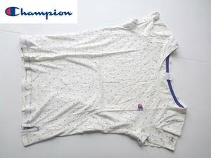 Champion（チャンピオン）★白×紫　刺繍ロゴ　半袖　Tシャツ　M