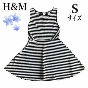 【H&M】ワンピース ノースリーブ ストライプ ミニスカート 切り替え S