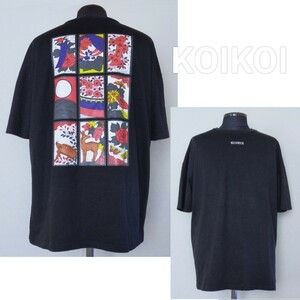 ☆KOIKOI　花札　プリント　半袖Tシャツ　和柄　M　ヴィンテージ　ブラック　ユニセックス